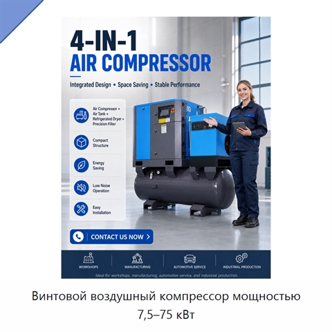 Винтовой воздушный компрессор мощностью 7,5–75 кВт