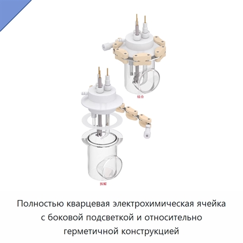 Полностью кварцевая электрохимическая ячейка с боковой подсветкой и относительно герметичной конструкцией