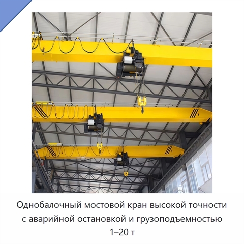 Однобалочный мостовой кран высокой точности с аварийной остановкой и грузоподъемностью 1–20 т