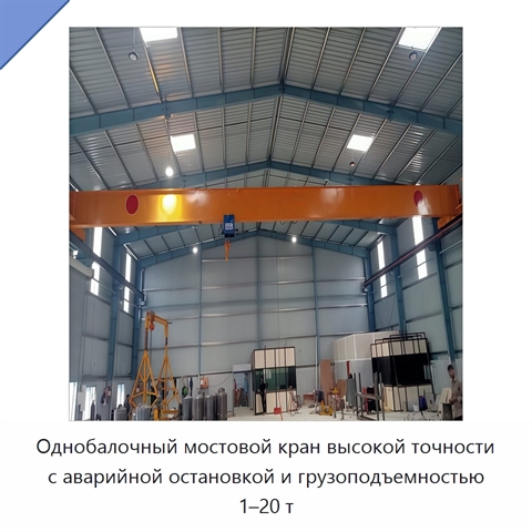 Однобалочный мостовой кран высокой точности с аварийной остановкой и грузоподъемностью 1–20 т