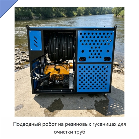 Подводный робот на резиновых гусеницах для очистки труб