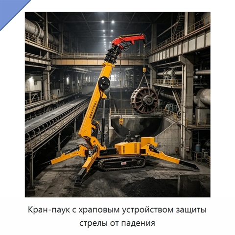 Кран-паук с храповым устройством защиты стрелы от падения