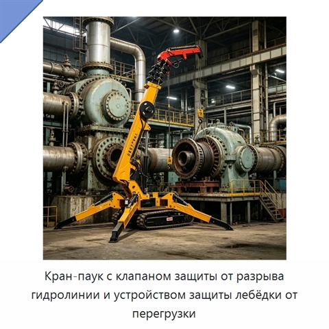 Кран-паук с клапаном защиты от разрыва гидролинии и устройством защиты лебёдки от перегрузки