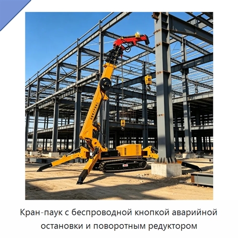 Кран-паук с беспроводной кнопкой аварийной остановки и поворотным редуктором