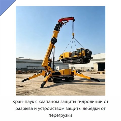 Кран-паук с клапаном защиты гидролинии от разрыва и устройством защиты лебёдки от перегрузки