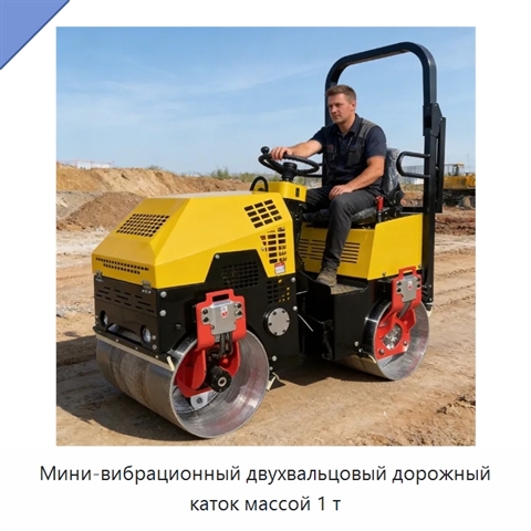 Мини-вибрационный двухвальцовый дорожный каток массой 1 т