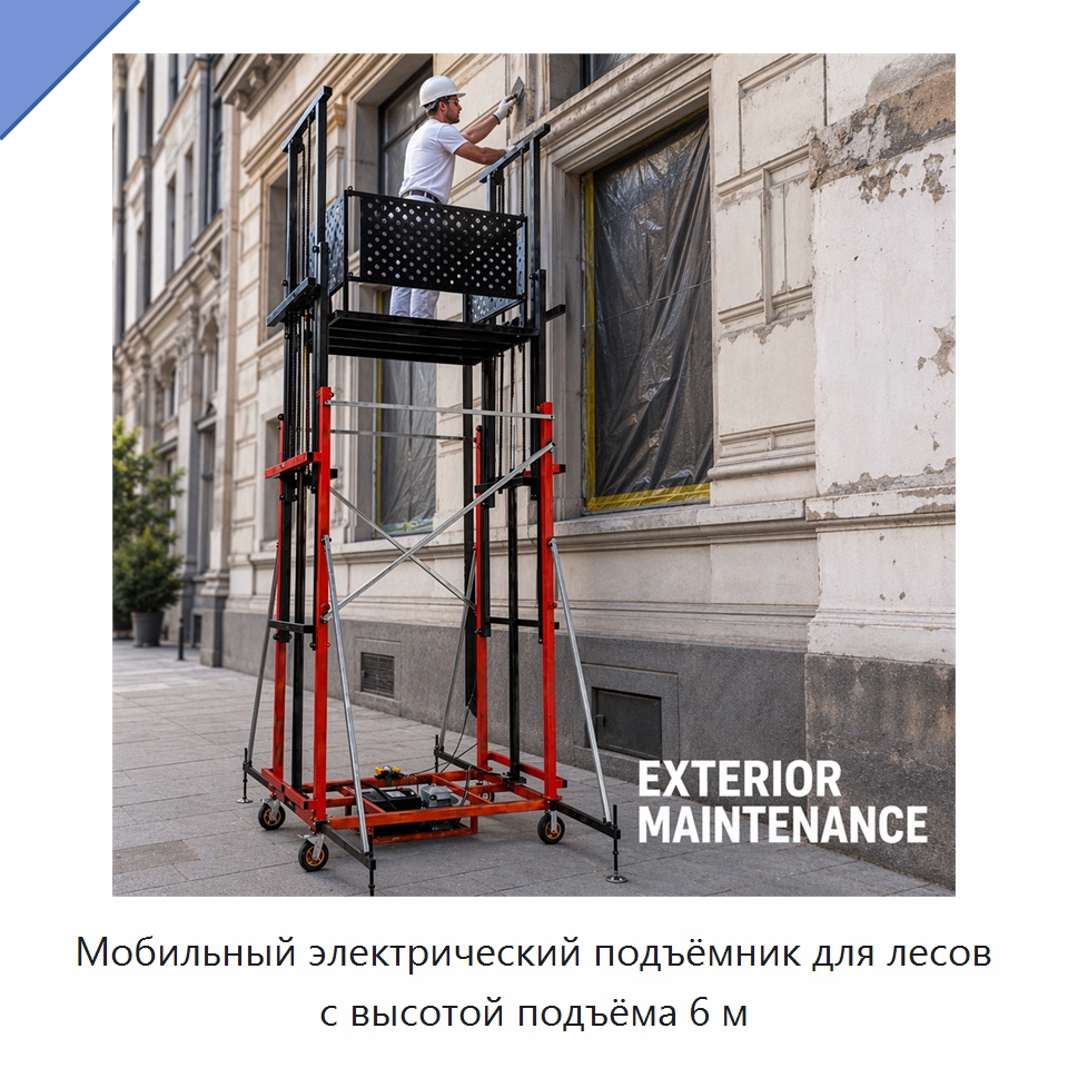 Мобильный электрический подъёмник для лесов с высотой подъёма 6 м — Электротали