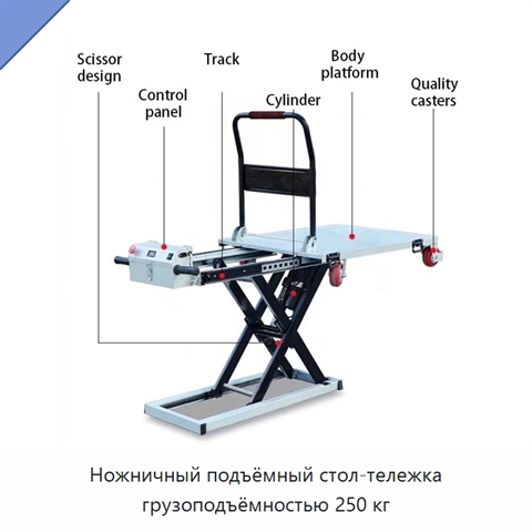 Ножничный подъёмный стол-тележка грузоподъёмностью 250 кг