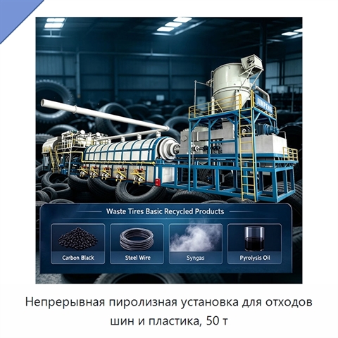 Непрерывная пиролизная установка для отходов шин и пластика, 50 т
