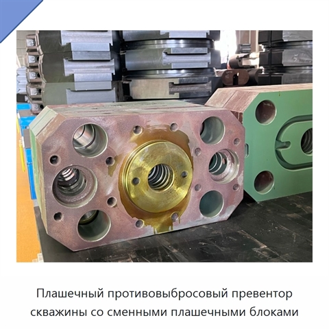 Плашечный противовыбросовый превентор скважины со сменными плашечными блоками