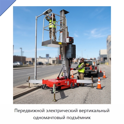 Передвижной электрический вертикальный одномачтовый подъёмник